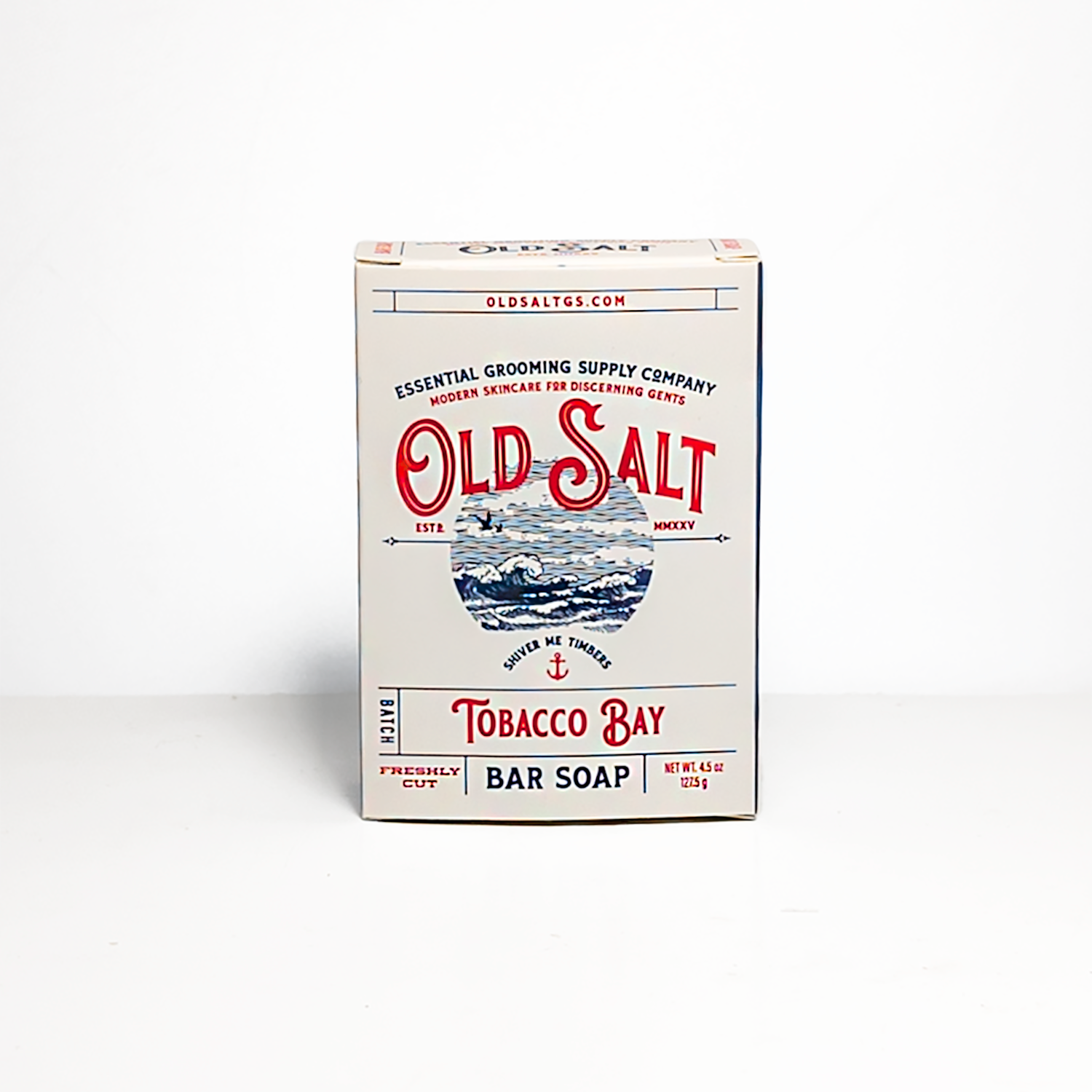 Box of Old Salt Tobacco Bay Bar Soap on a white background