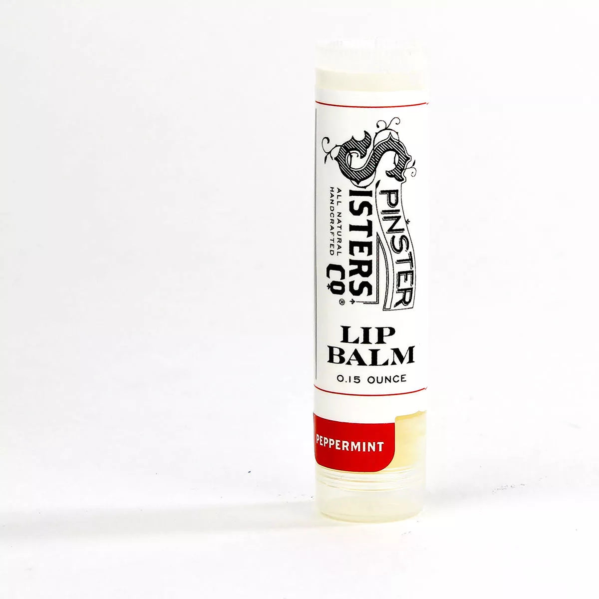 Clear tube of peppermint lip balm with beeswax