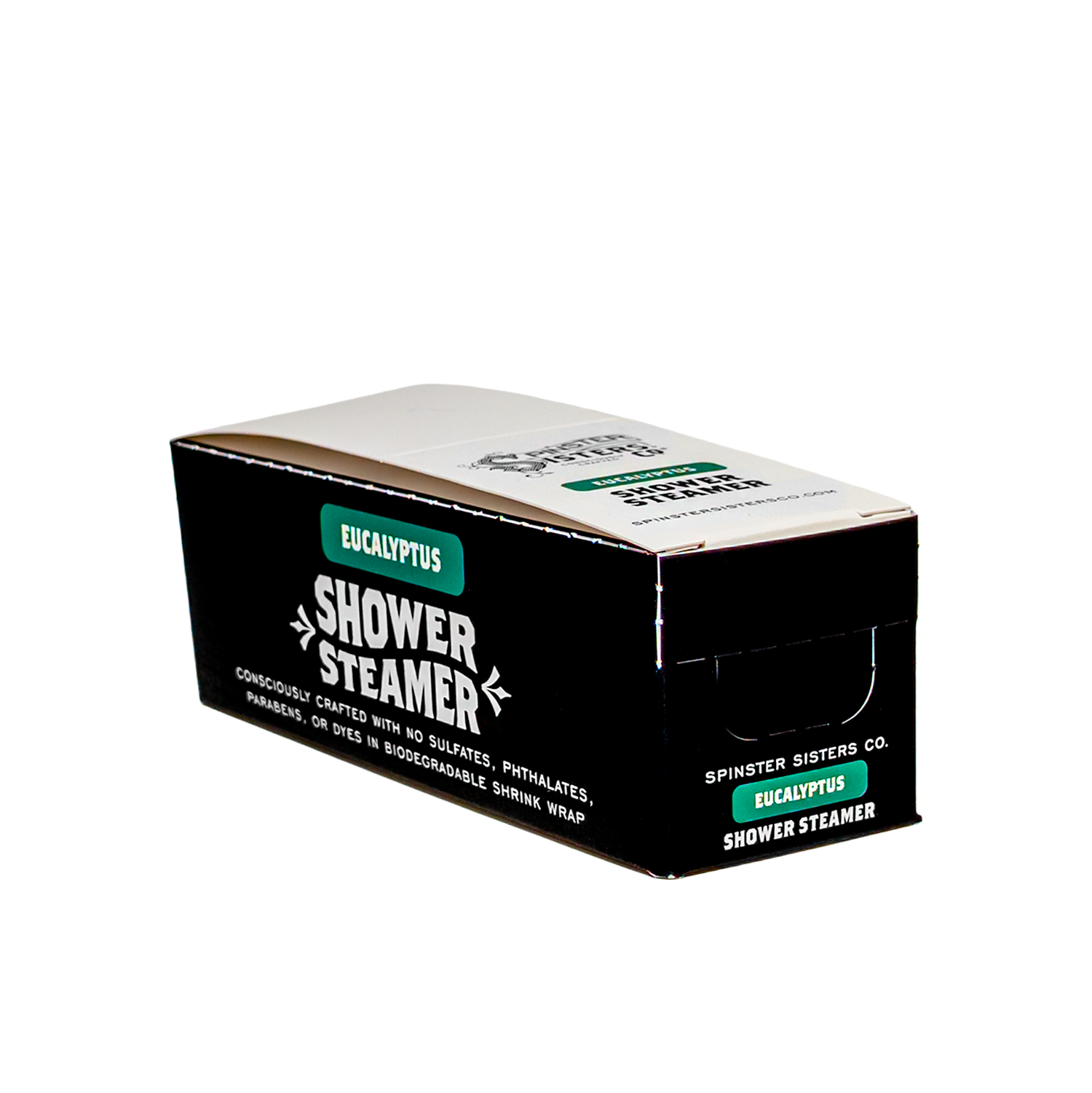 Box of Eucalyptus Shower Steamer by Spinder Sisters Co on a white background