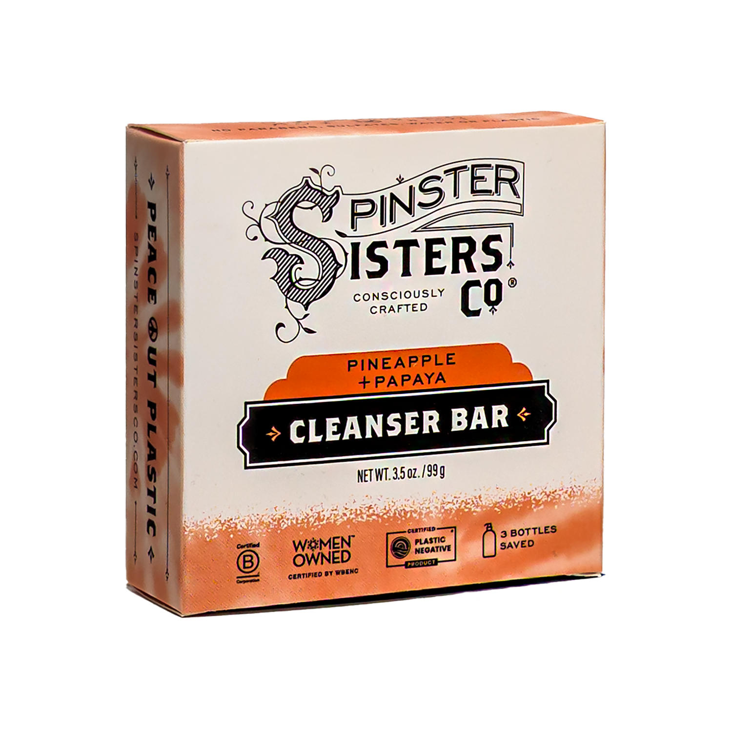 Box of Spinster Sisters Co. Pineapple + Papaya Cleanser Bar on a white background