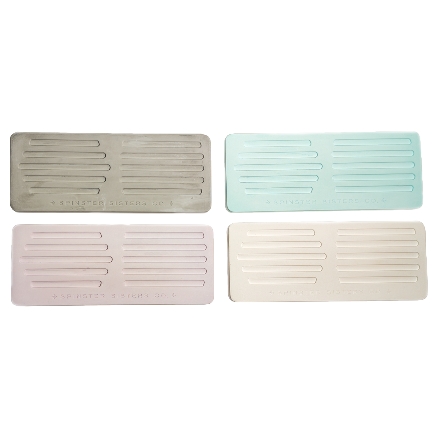 4 Rectangle 'Spinster Sisters Co" Soap Trays in Grey, Cream, Blush, and Sage