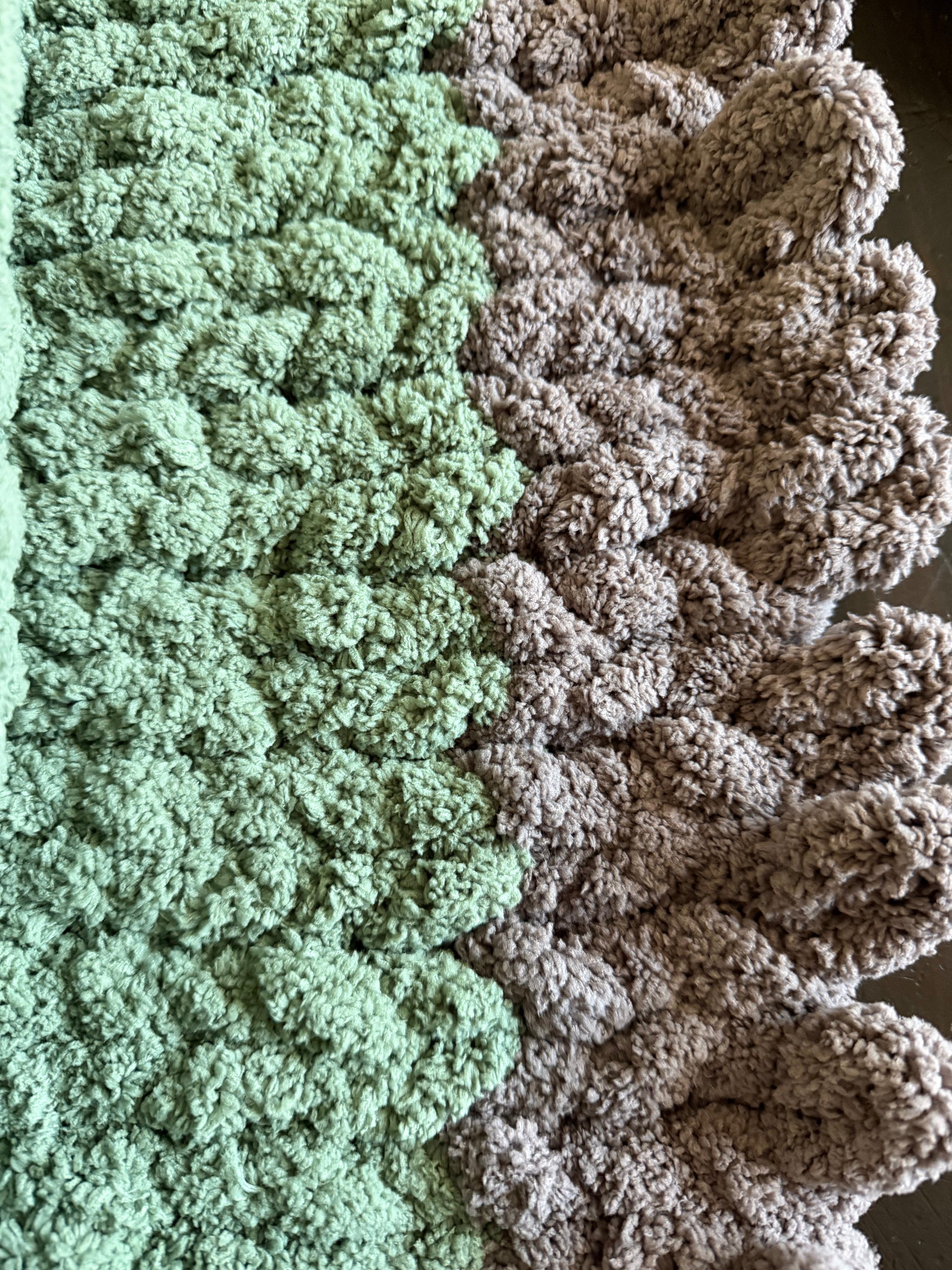 OOAK Coffee + Sage Chenille  Finger-Knit Handmade Blanket - 42" x 46"