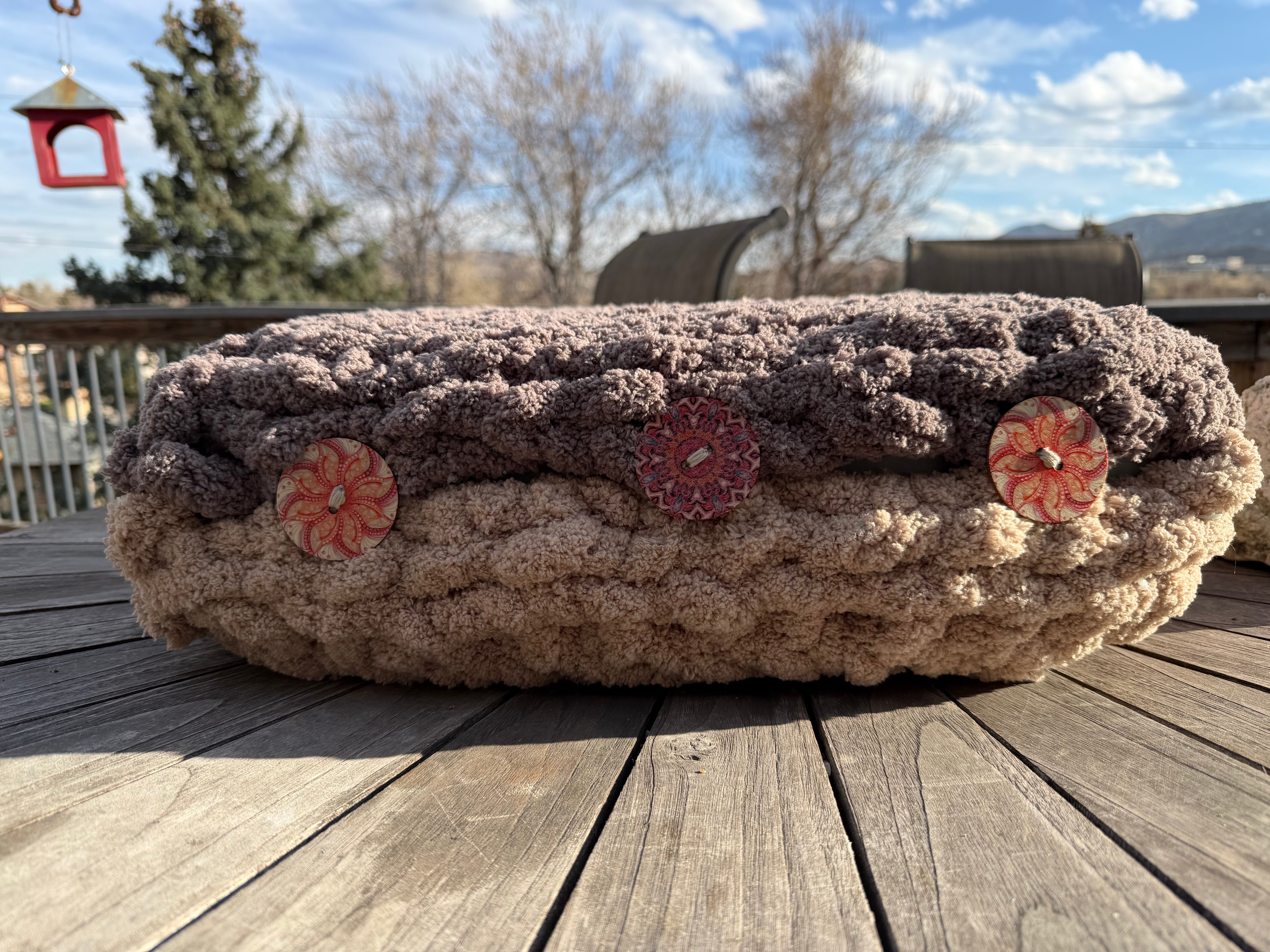 Sand and Khaki Finger-Knit Handmade Dog Bed - 19" x 30"