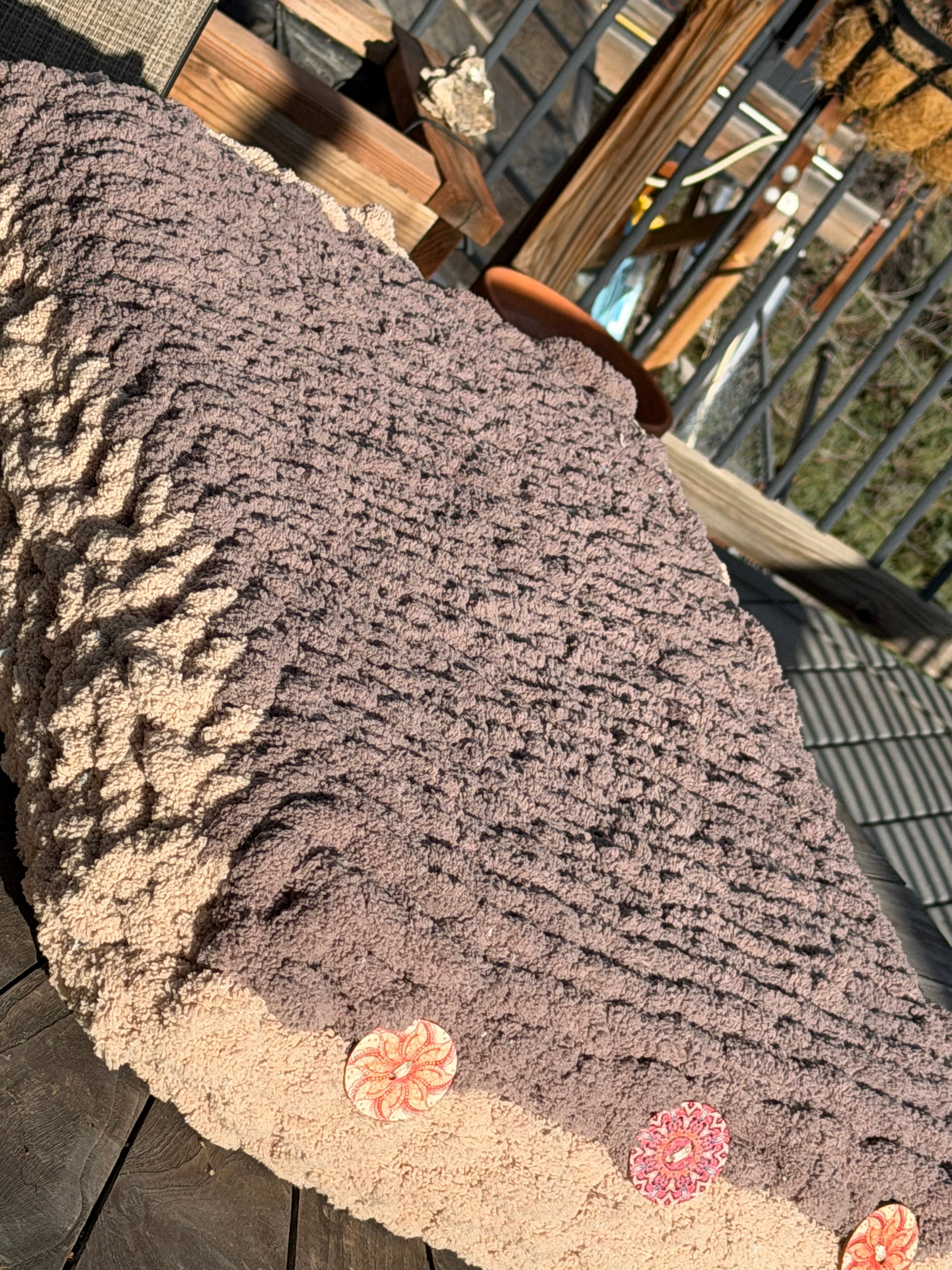 Sand and Khaki Finger-Knit Handmade Dog Bed - 19" x 30"