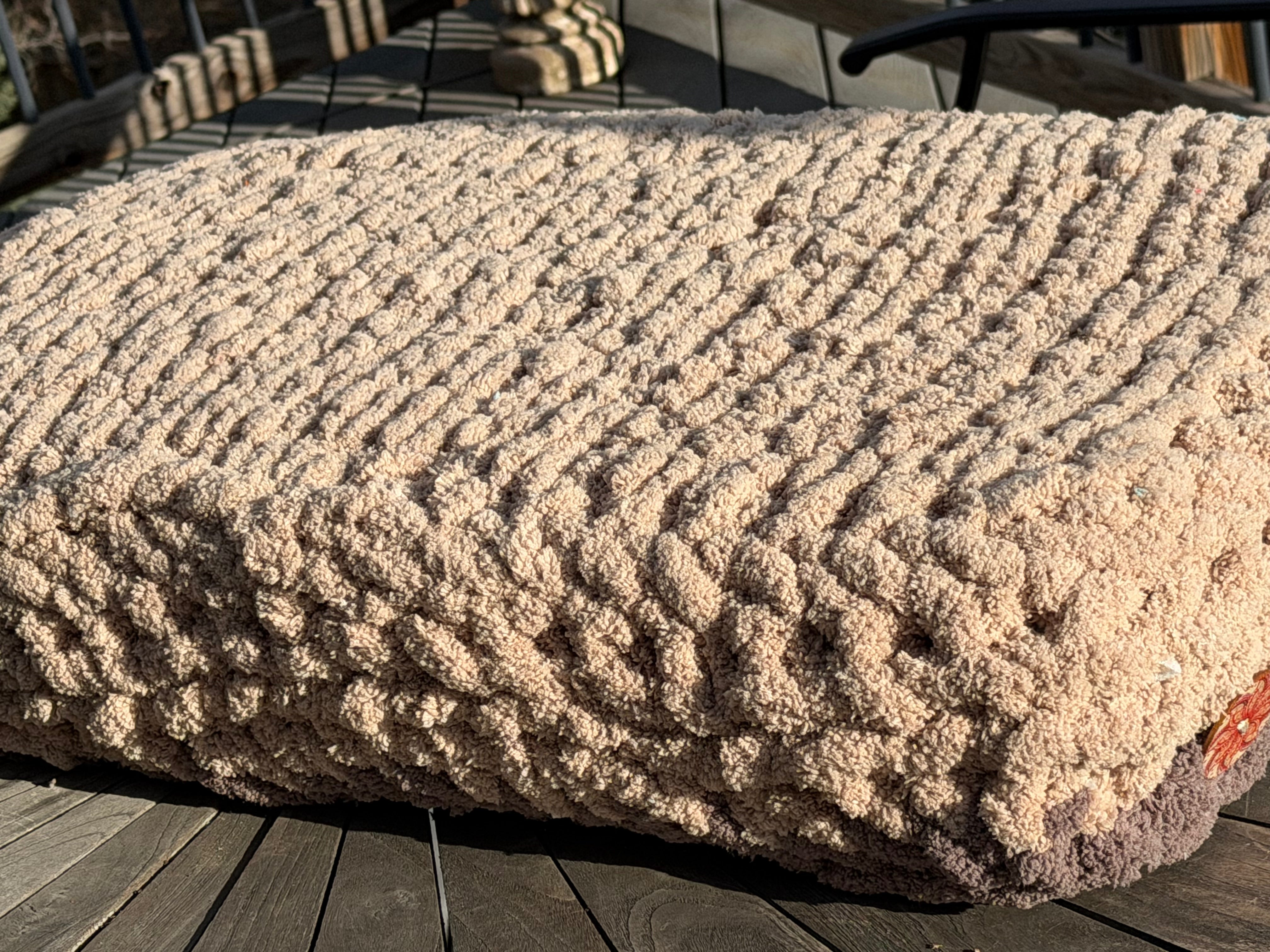 Sand and Khaki Finger-Knit Handmade Dog Bed - 19" x 30"