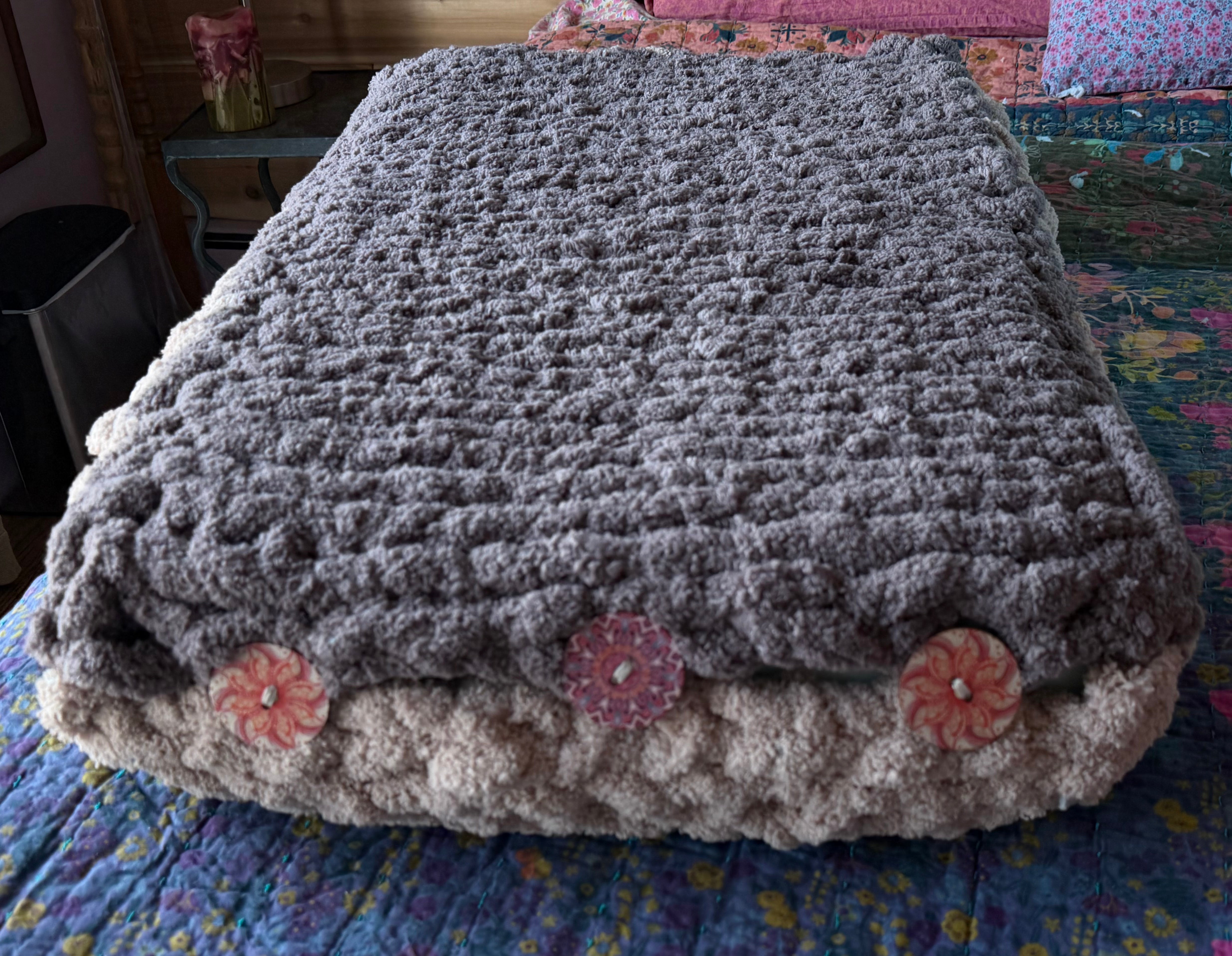 Sand and Khaki Finger-Knit Handmade Dog Bed - 19" x 30"