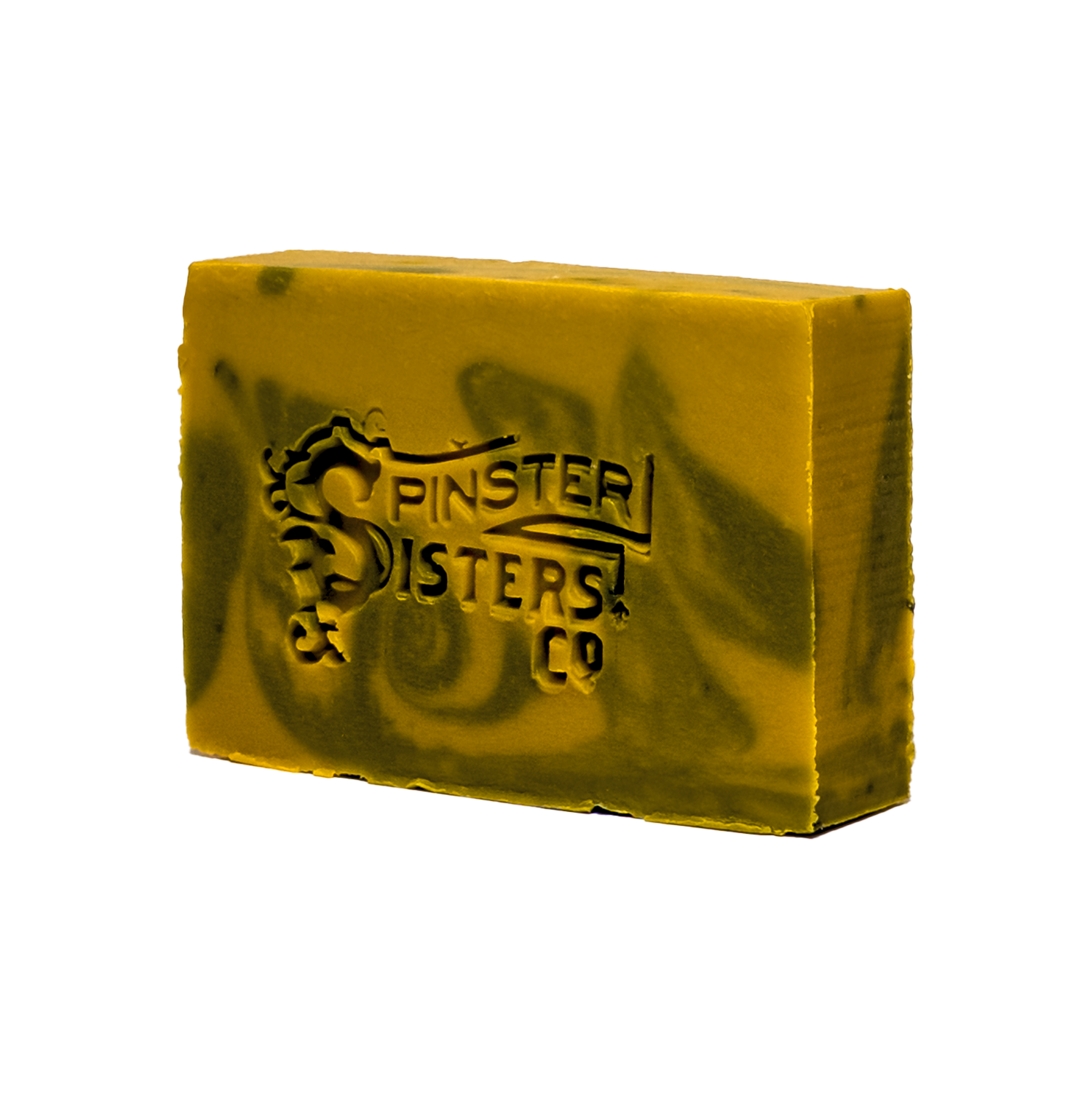 Lemongrass Sage Bar of soap with 'Spinster Sisters Co' branding on a white background