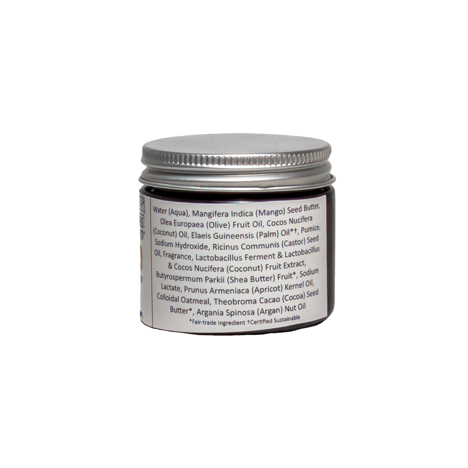 0.6 oz Jar of Spinster Sisters Co. Oatmeal Milk & Honey soap whip + scrub ingredients list on a white background
