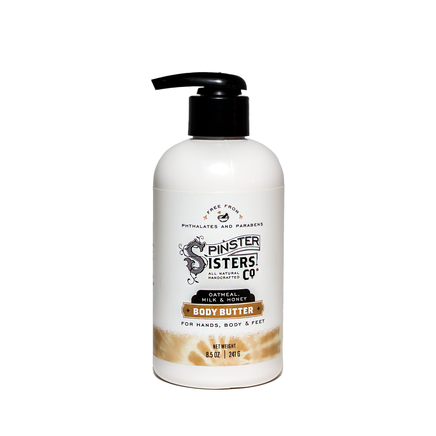 Oatmeal Milk & Honey 8.5 oz Body butter bottle with pump on a white background
