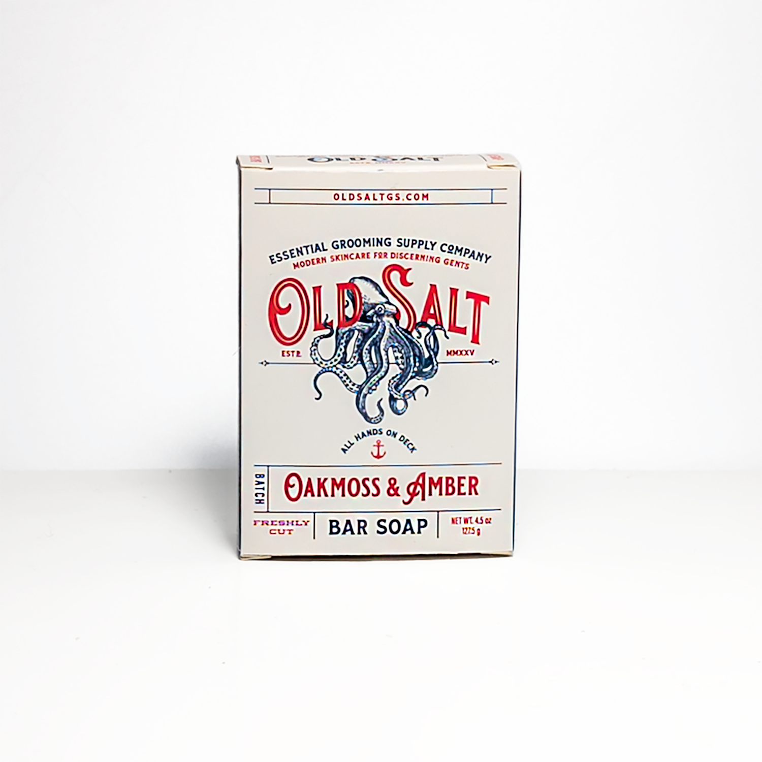 Box of Old Salt Oakmoss & Amber bar soap on a white background