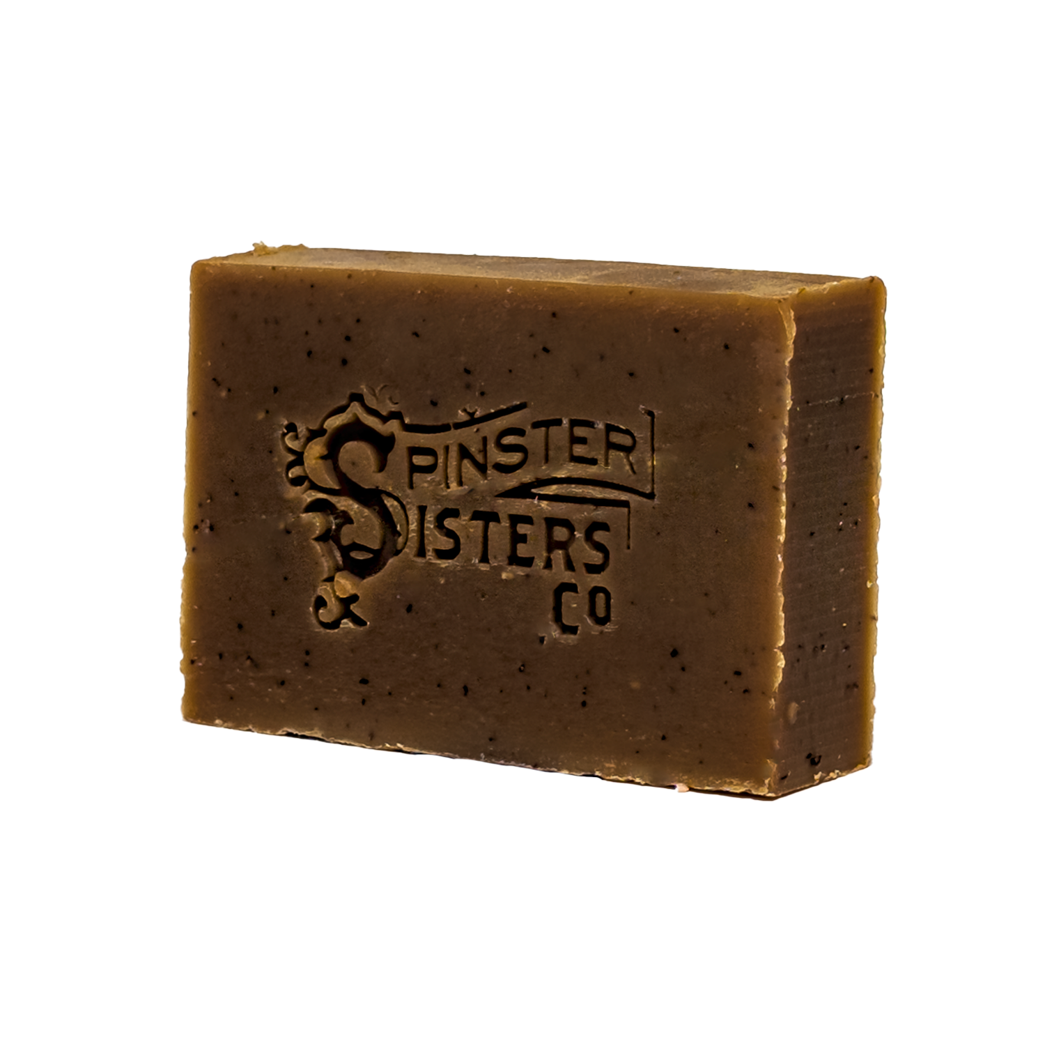 Cedar Saffron Bar of soap with 'Spinster Sisters Co' branding on a white background