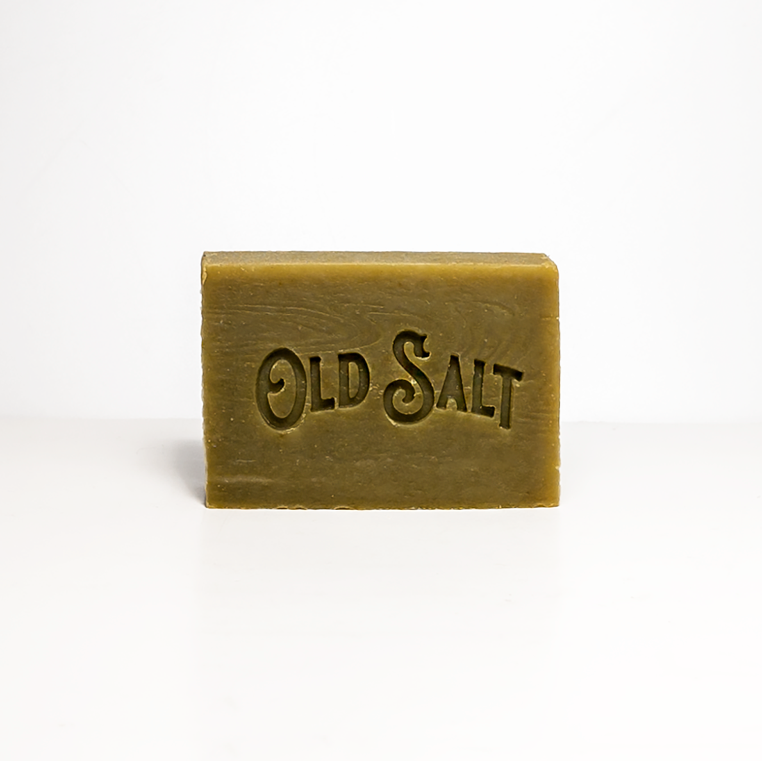 Bar of Driftwood soap with 'Old Salt' branding on a white background