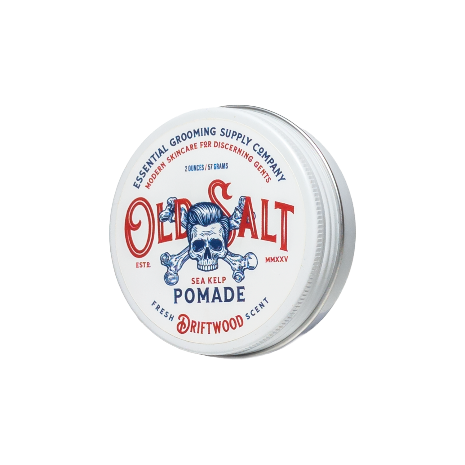 Tin of Driftwood 'Old Salt' Pomade with sea kelp on white background