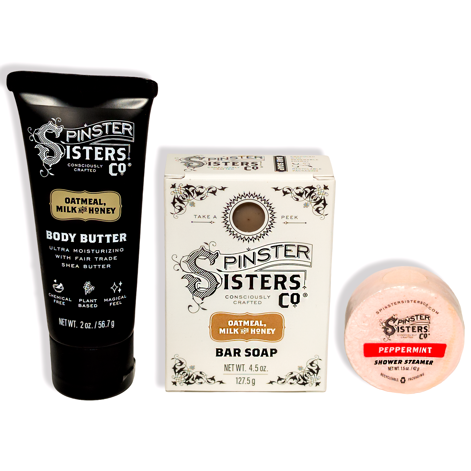 2oz Oatmeal Milk & Honey body butter, Oatmeal Milk & Honey Bar Soap, Peppermint Shower steamer