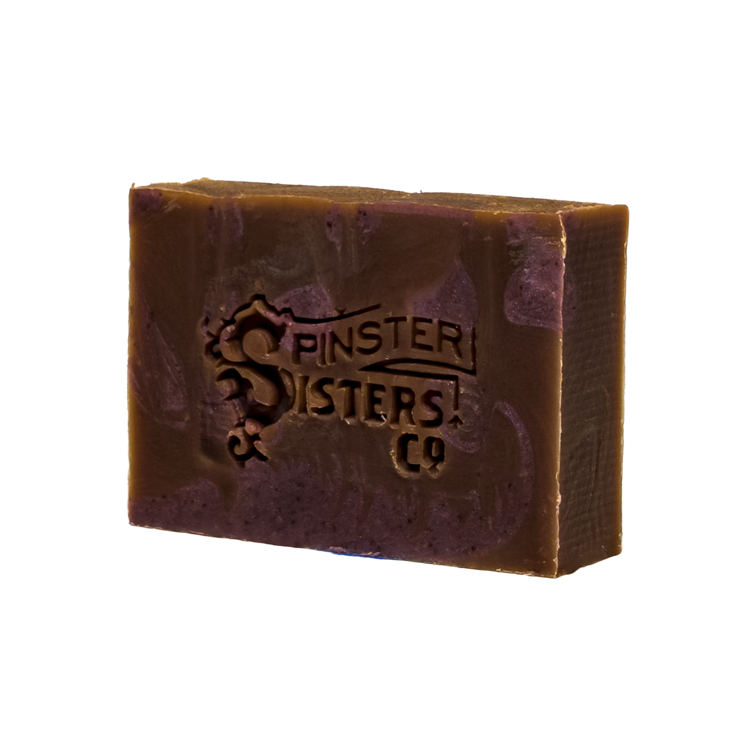Pomegranate Amber Bar of soap with 'Spinster Sisters Co' branding on a white background