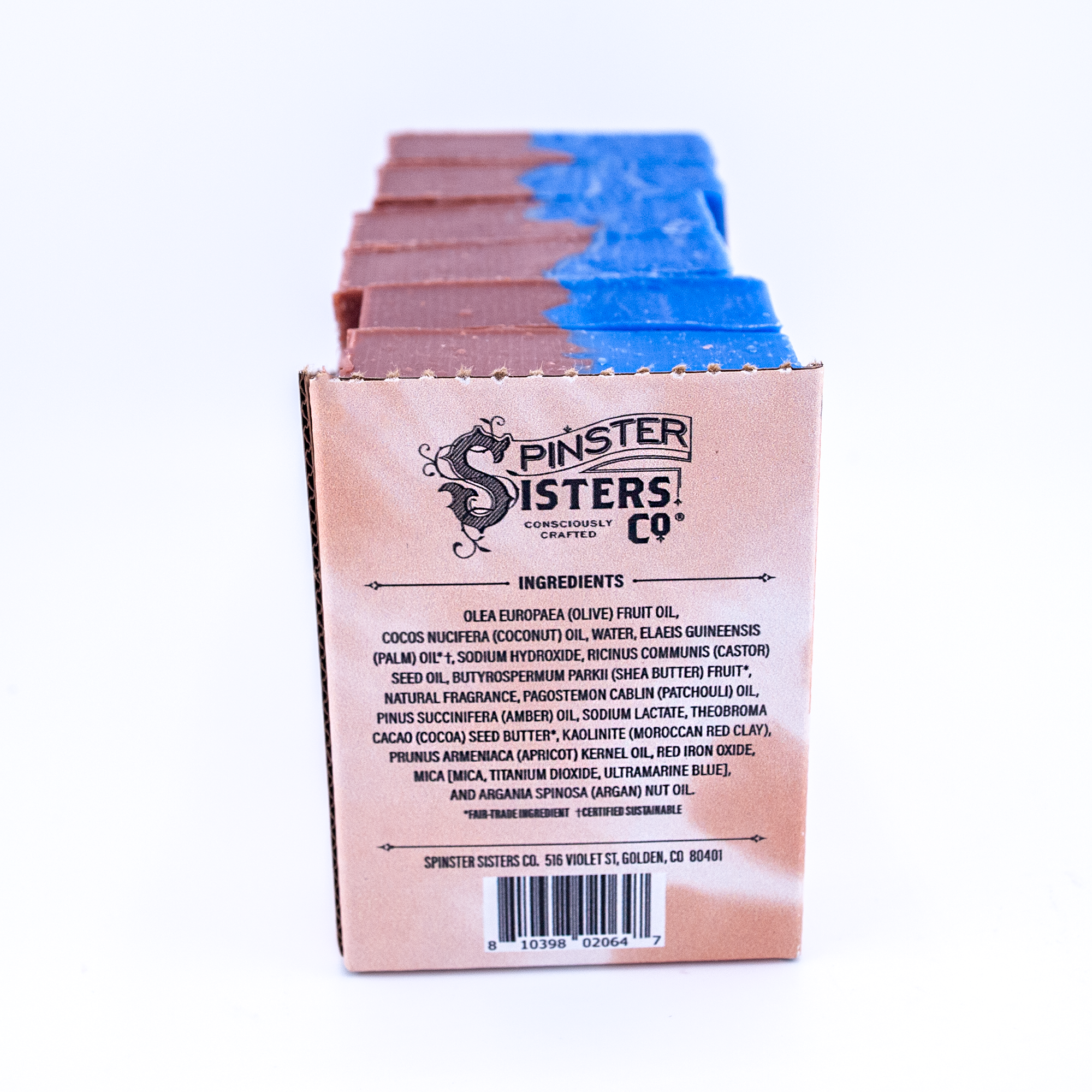 Box of Spinster Sisters Co. soap with visible branding and product details on a white background