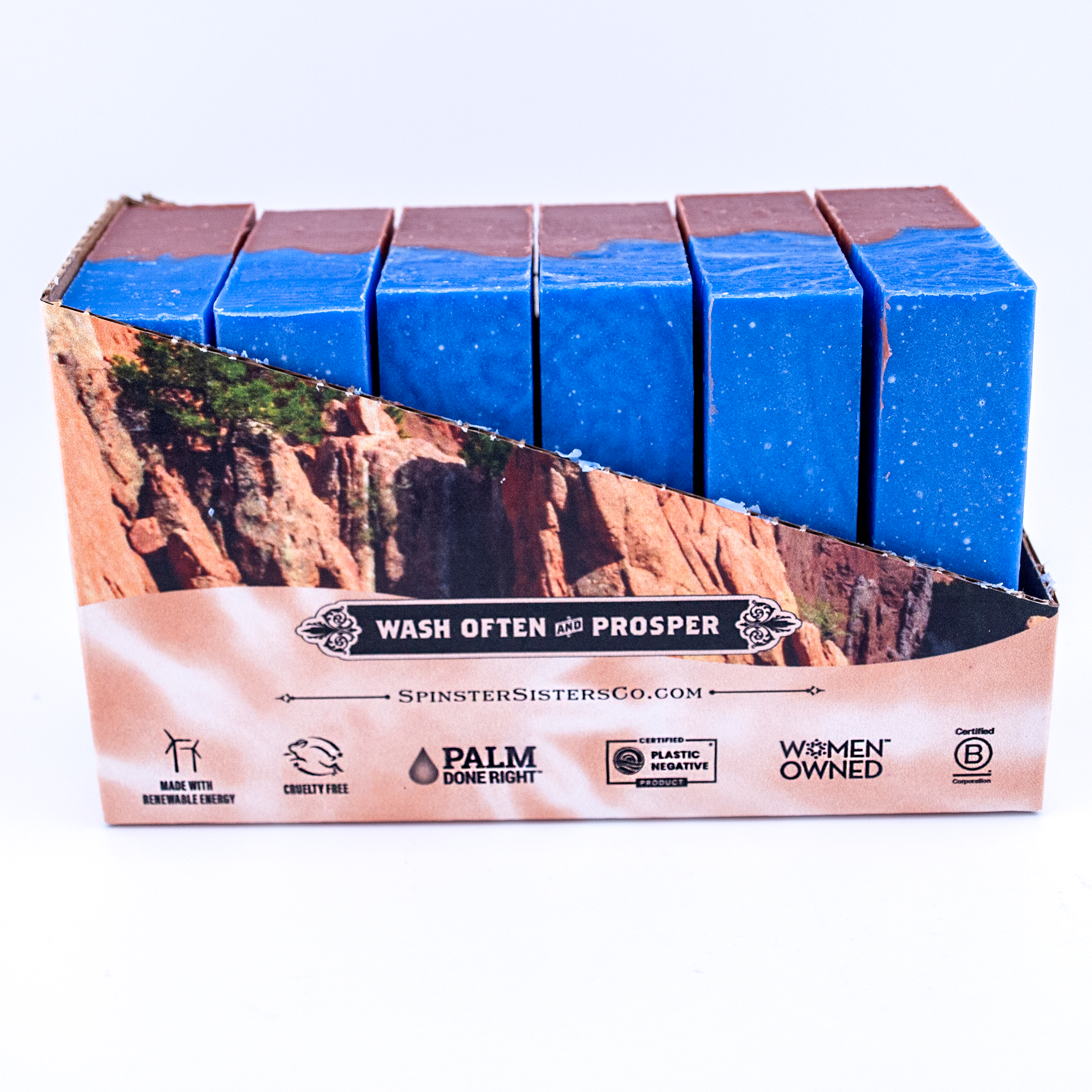 Case of Red Rocks bar soap with a scenic design on the packaging