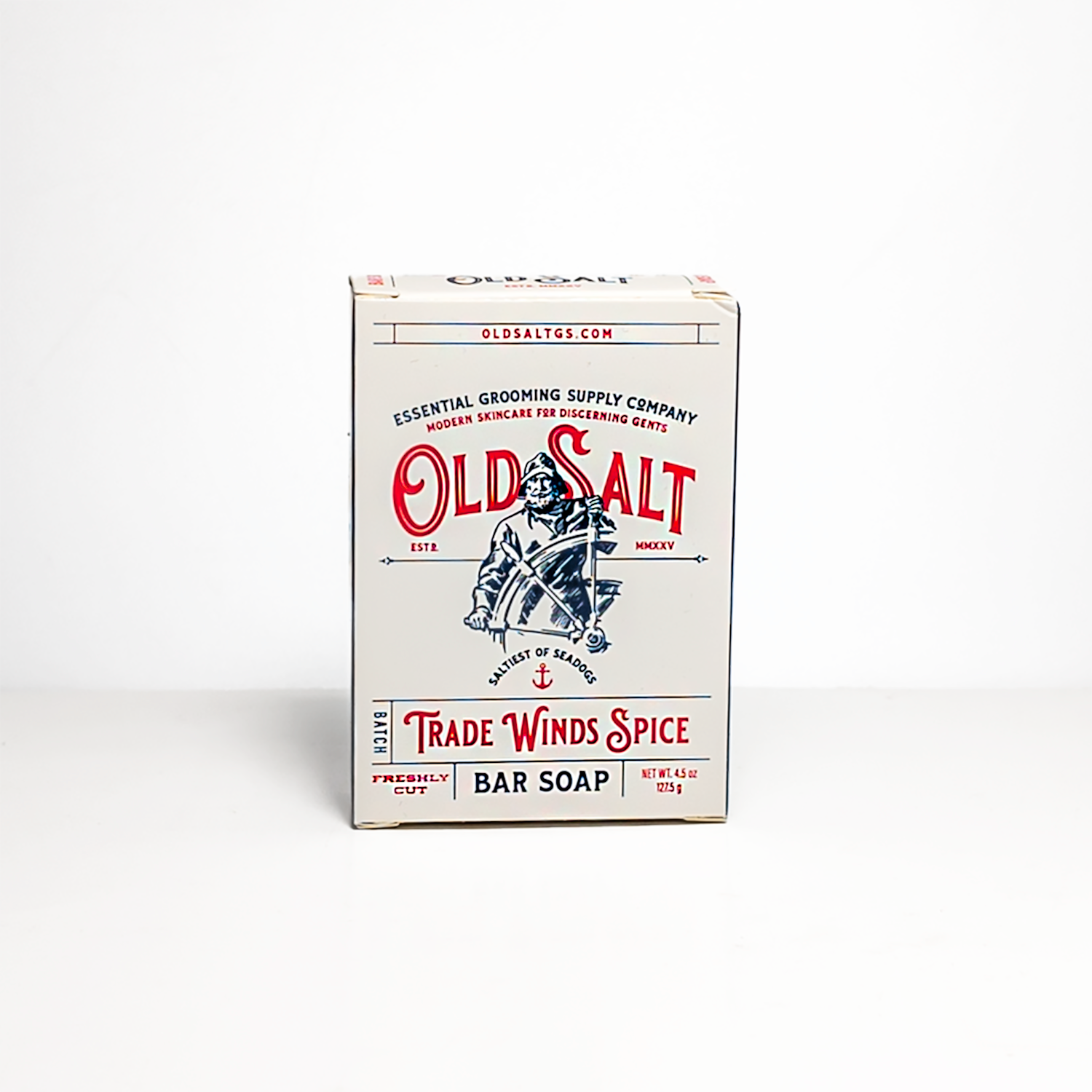 Box of Old Salt Trade Winds Spice Bar Soap on a white background