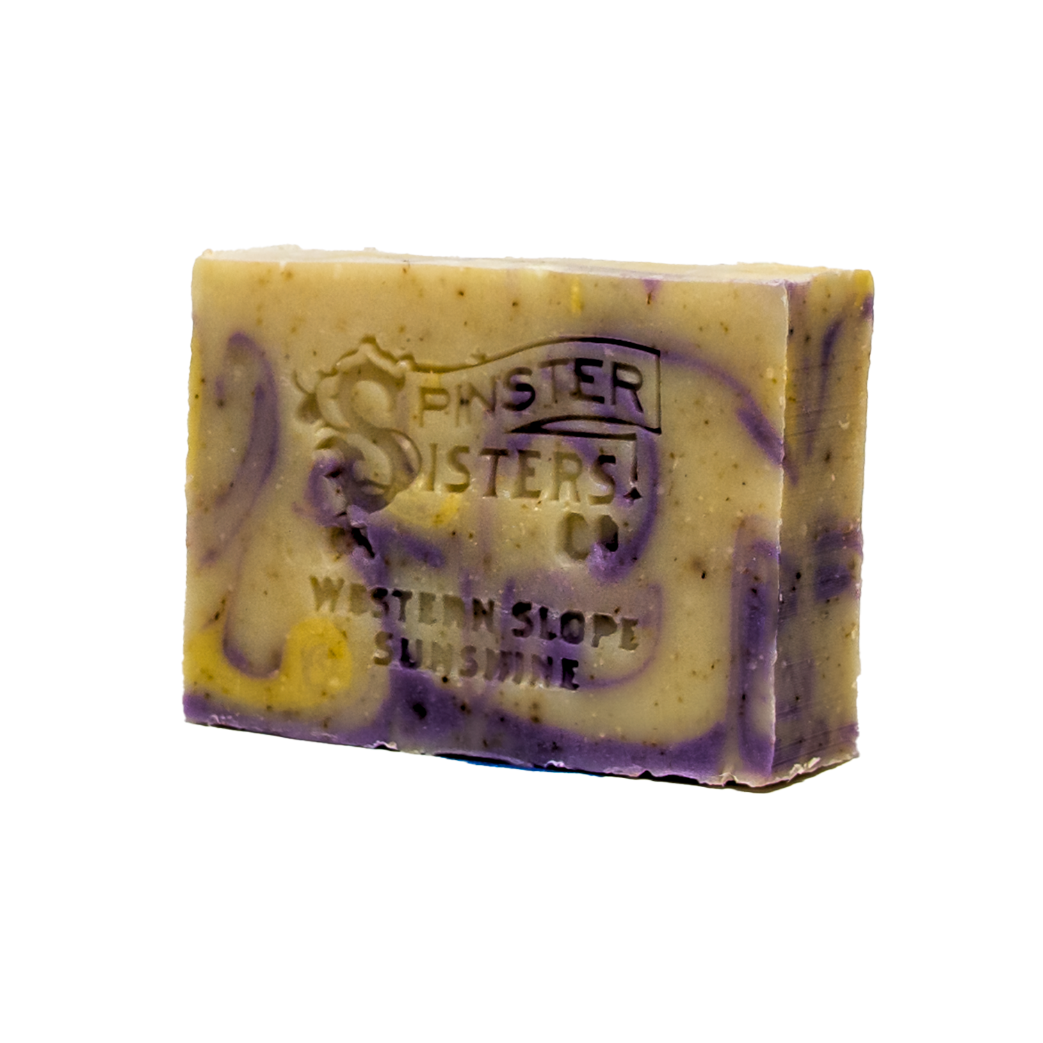 Western Slope Bar of soap with 'Spinster Sisters' branding on a white background
