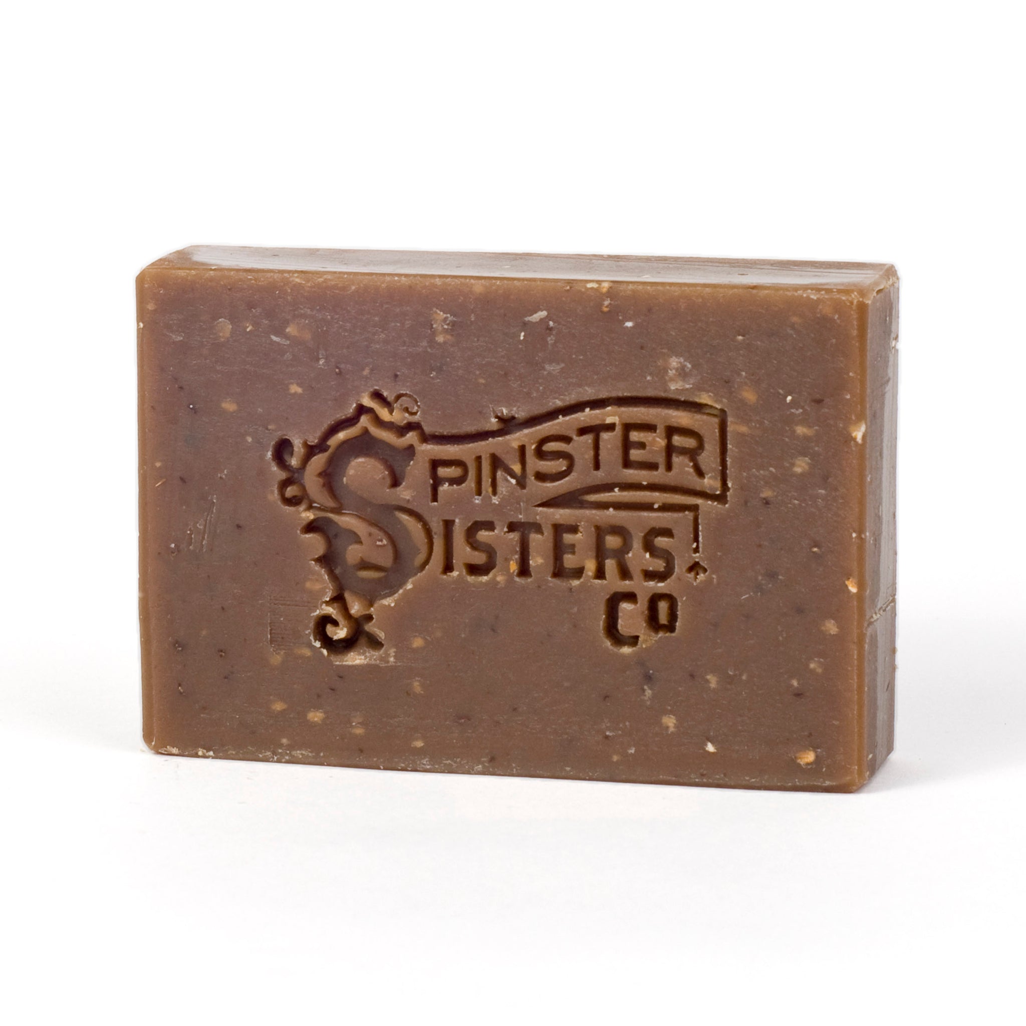 Naked Cedar Saffron soap with Spinster Sisters logo stamp